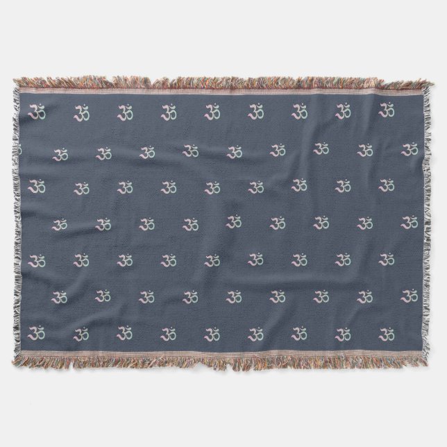 Zen Om Symbol Muster Sanskrit Blau Werfer Decke (Vorderseite)