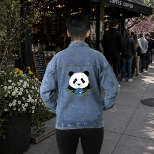 Zen-Panda-Bär-Blauer-Lotus-Yin-Yang-Grün Jeansjacke