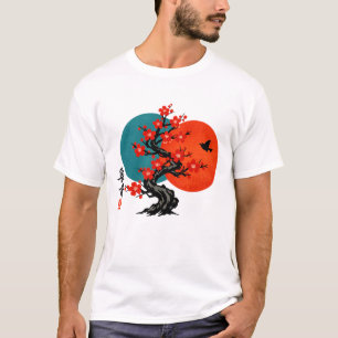 Zen-Pfirsichblütenbaum japanische Tuschmalerei T-Shirt