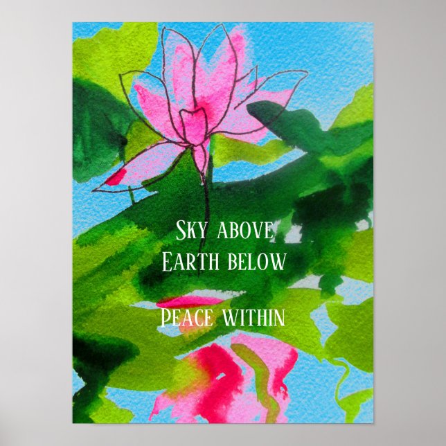 Zen quote lotus watercolor art peace poster (Vorne)