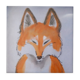 Zen Red Fox Art Minimal White Animal Malerei Fliese