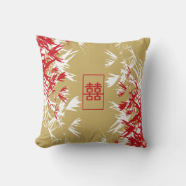 Zen Red Gold Bamboo Verlasse Modernes Double Happy Kissen