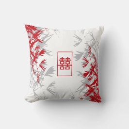 Zen Red Gray Bamboo Verlasse Modernes Double Happy Kissen