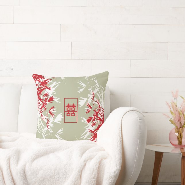 Zen Red Moss Bamboo Verlasse modernes doppeltes Gl Kissen (Liege)