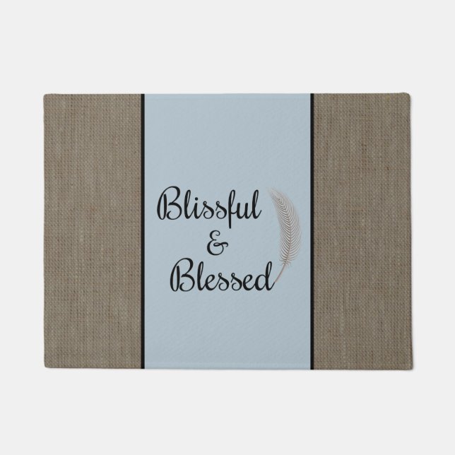 Zen rustikale Engel Fether Blue Burlap Print Doorm Fußmatte (Vorderseite)