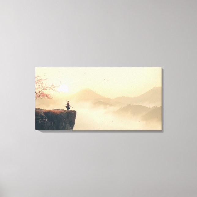 Zen Samurai at Dawn – Cinematic Misty Mountain Leinwanddruck (Vorderseite)