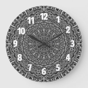 Zen-Schwarzweiss-Mandala Große Wanduhr