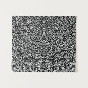 Zen-Schwarzweiss-Mandala Wandteppich