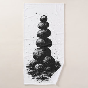 Zen-Stein-Cairn – Minimalistische Ritual-Einladung Badehandtuch