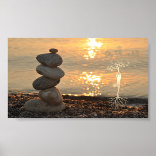 Zen-Steine,Landschaft,Mädchensilhouette Poster