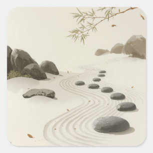 Zen-Steingarten-Malerei-Bilder Quadratischer Aufkleber