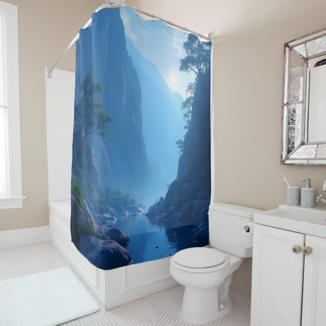 Zen-Stille in blauer Landschaft Duschvorhang (Beispiel)