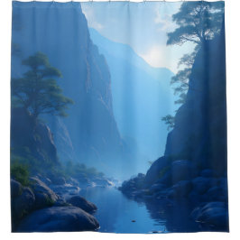 Zen-Stille in blauer Landschaft Duschvorhang
