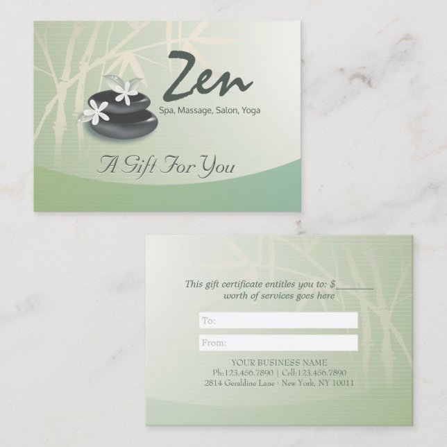 ZEN Stone Bamboo YOGA WELLNESS-CENTER Massage Gesc Rabattkarte (Vorne/Hinten)