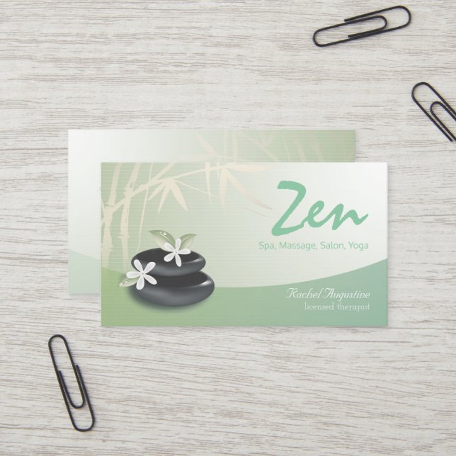 ZEN Stone Bamboo YOGA WELLNESS-CENTER Massage Schö Visitenkarte (Vorderseite/Rückseite Beispiel)