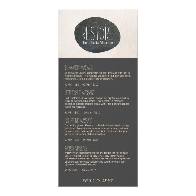 Zen Stone Massage Therapeut Service Wellness-Cente Werbekarte (Vorne)