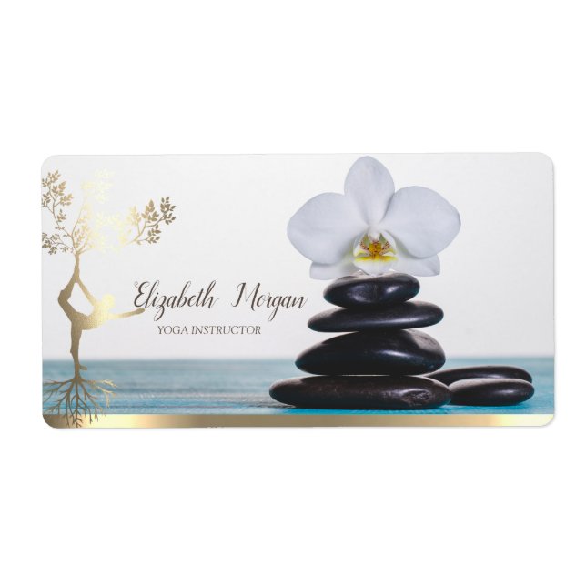 Zen Stone Weißer Orchid Goldene Tree Silhouette (Vorne)