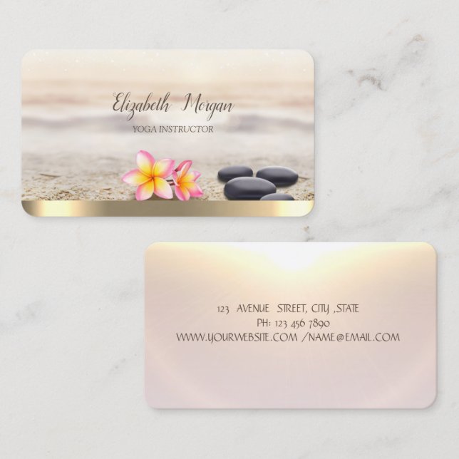 Zen Stones, Blume, Gold Yoga Visitenkarte (Vorne/Hinten)