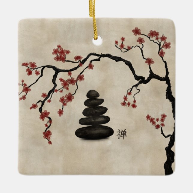 Zen stones Sakura Tree Keramikornament (Vorderseite)