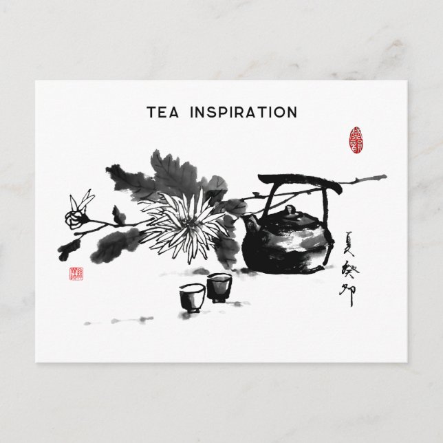 Zen&Tao Malerei/Tee Inspiration Feiertagspostkarte (Vorderseite)
