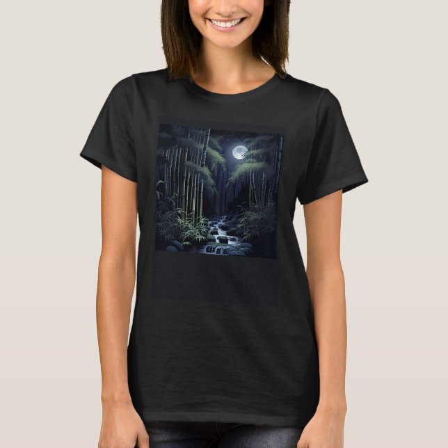 Zen Wasserfall Fluss in Bamboo-Wald T-Shirt (Vorderseite)