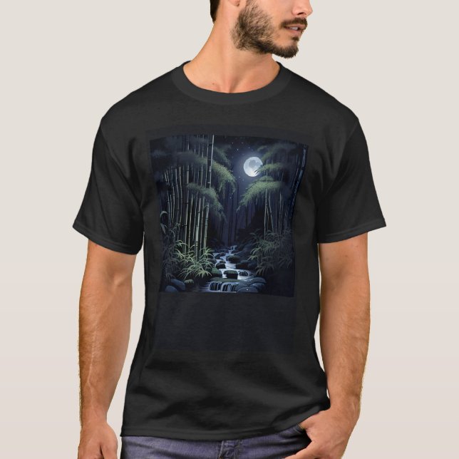 Zen Waterfall River in Bamboo Forest T-Shirt (Vorderseite)