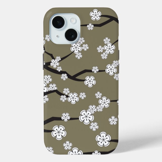 Zen White Sakura Cherry Blossom Blume auf Grau title_seo2 (Rückseite)