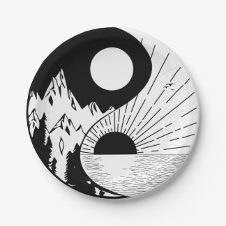 Zen Yin Yang Schwarz-weiß Pappteller