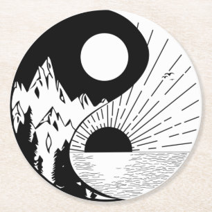 Zen Yin Yang Schwarz-weiß Runder Pappuntersetzer