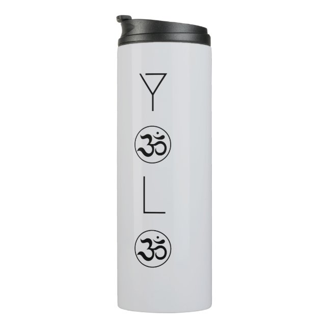 Zen YOLO Om Minimalistisch Gray Thermosbecher (Nach rechts gedreht)