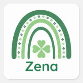 Zena Name Clover Boho Rainbow Quadratischer Aufkleber
