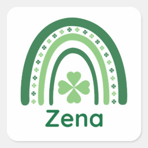 Zena Name Klee Boho Regenbogen Quadratischer Aufkleber