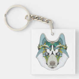 Zenart gemustert Husky Dog Blue Husky Face Schlüsselanhänger