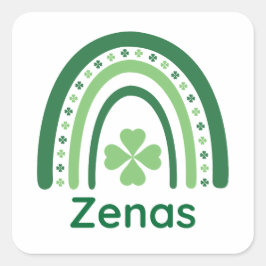 Zenas Name Clover Boho Rainbow Quadratischer Aufkleber