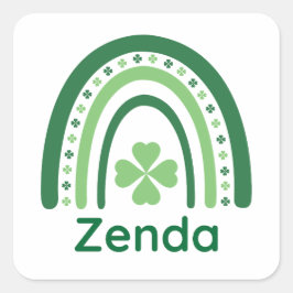 Zenda Name Clover Boho Rainbow Quadratischer Aufkleber