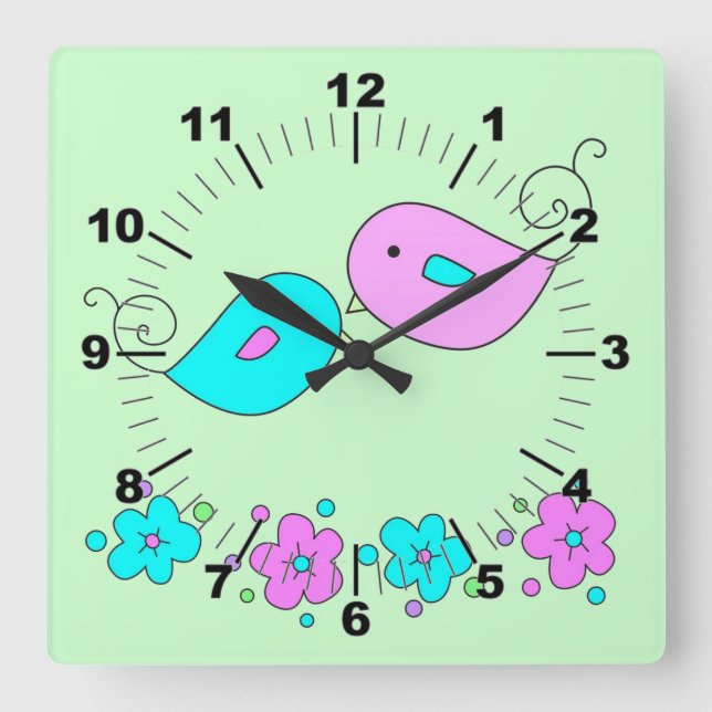 Zender Birds Wall Clock Quadratische Wanduhr (Vorderseite)