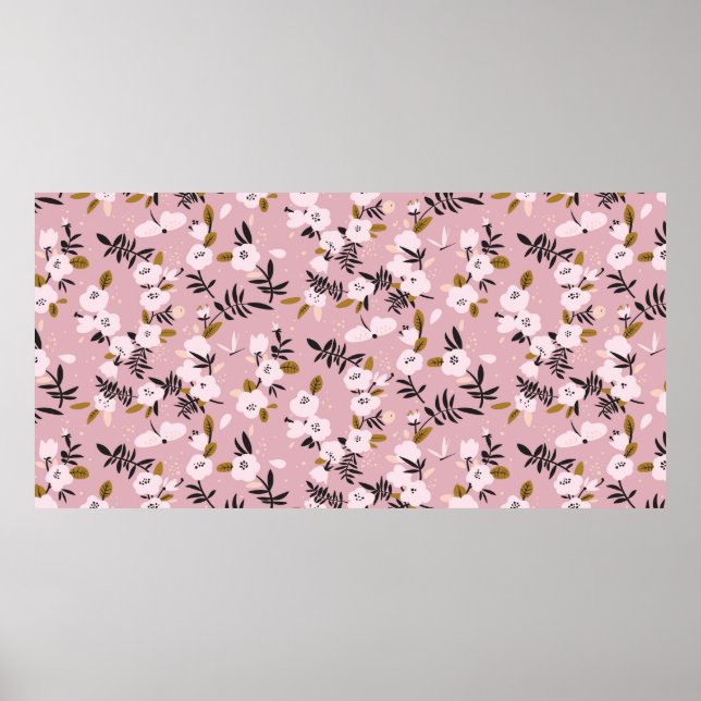 Zender Frühlingskirsche Blüte auf rosa Poster (Vorne)