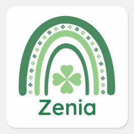 Zenia Name Clover Boho Rainbow Quadratischer Aufkleber