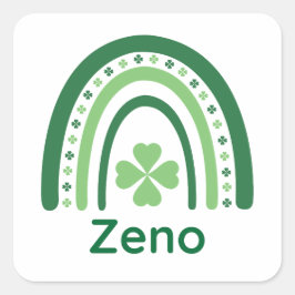 Zeno Name Clover Boho Rainbow Quadratischer Aufkleber