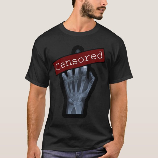Zensierter mittlerer Finger - Schwarzes/dunkles T-Shirt (Vorderseite)