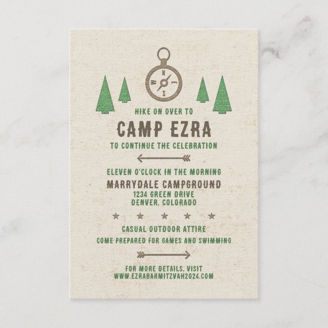 Zent Leinwand Camping Bar Mitzvah Empfang Begleitkarte (Vorderseite)