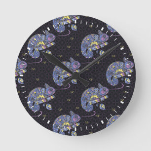 Zentangle Eidechse Runde Wanduhr