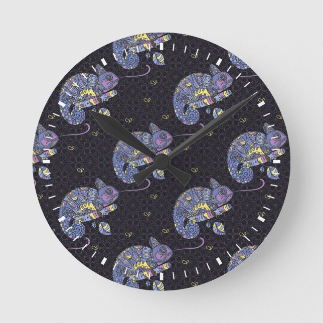 Zentangle Eidechse Runde Wanduhr (Vorderseite)