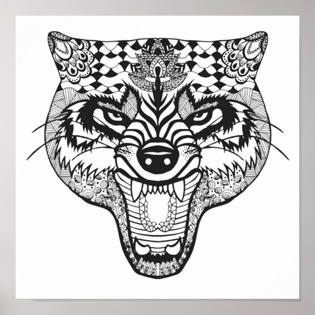 Zentangle Inspired Wolf Poster (Vorne)
