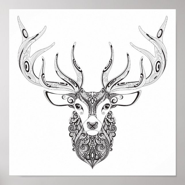 Zentangle, Inspiriert Hirschhornkopf 2 Poster (Vorne)