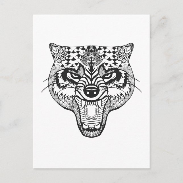Zentangle Inspiriert Wolf Postkarte (Vorderseite)