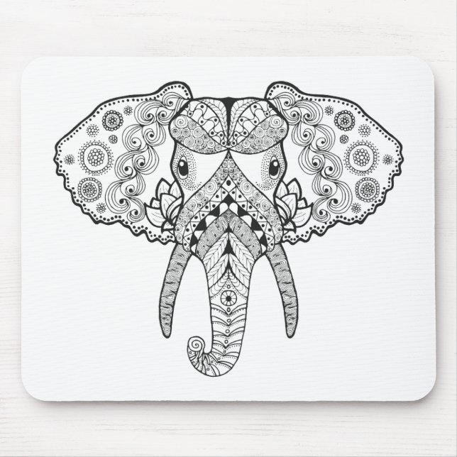 Zentangle inspirierte Elefanten Mousepad (Vorne)