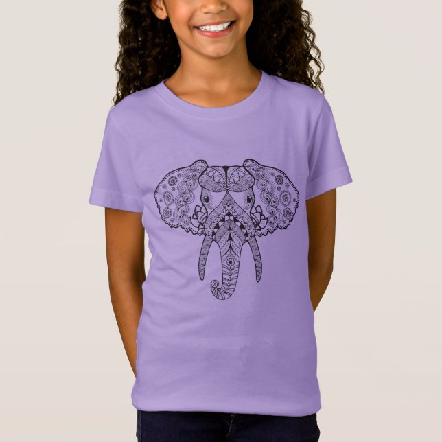 Zentangle inspirierte Elefanten T-Shirt (Vorderseite)