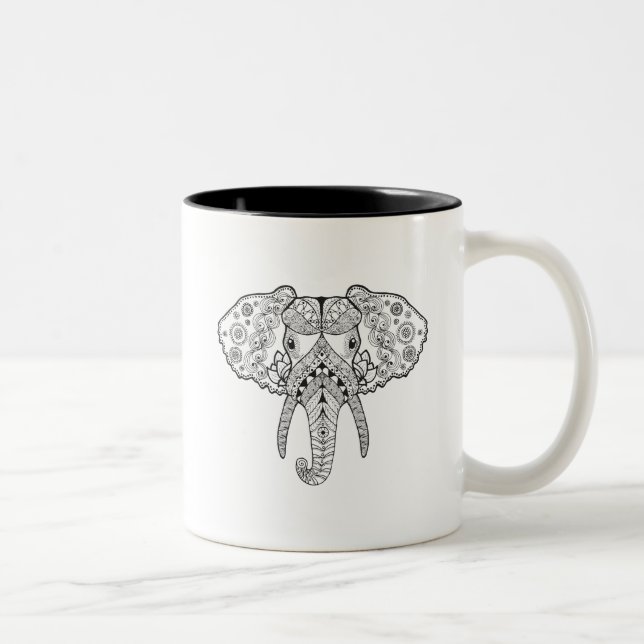 Zentangle inspirierte Elefanten Zweifarbige Tasse (Rechts)