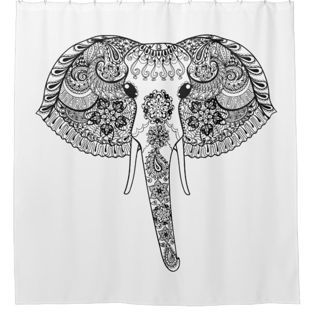 Zentangle inspirierte indischen Elefanten Duschvorhang (Vorderseite)